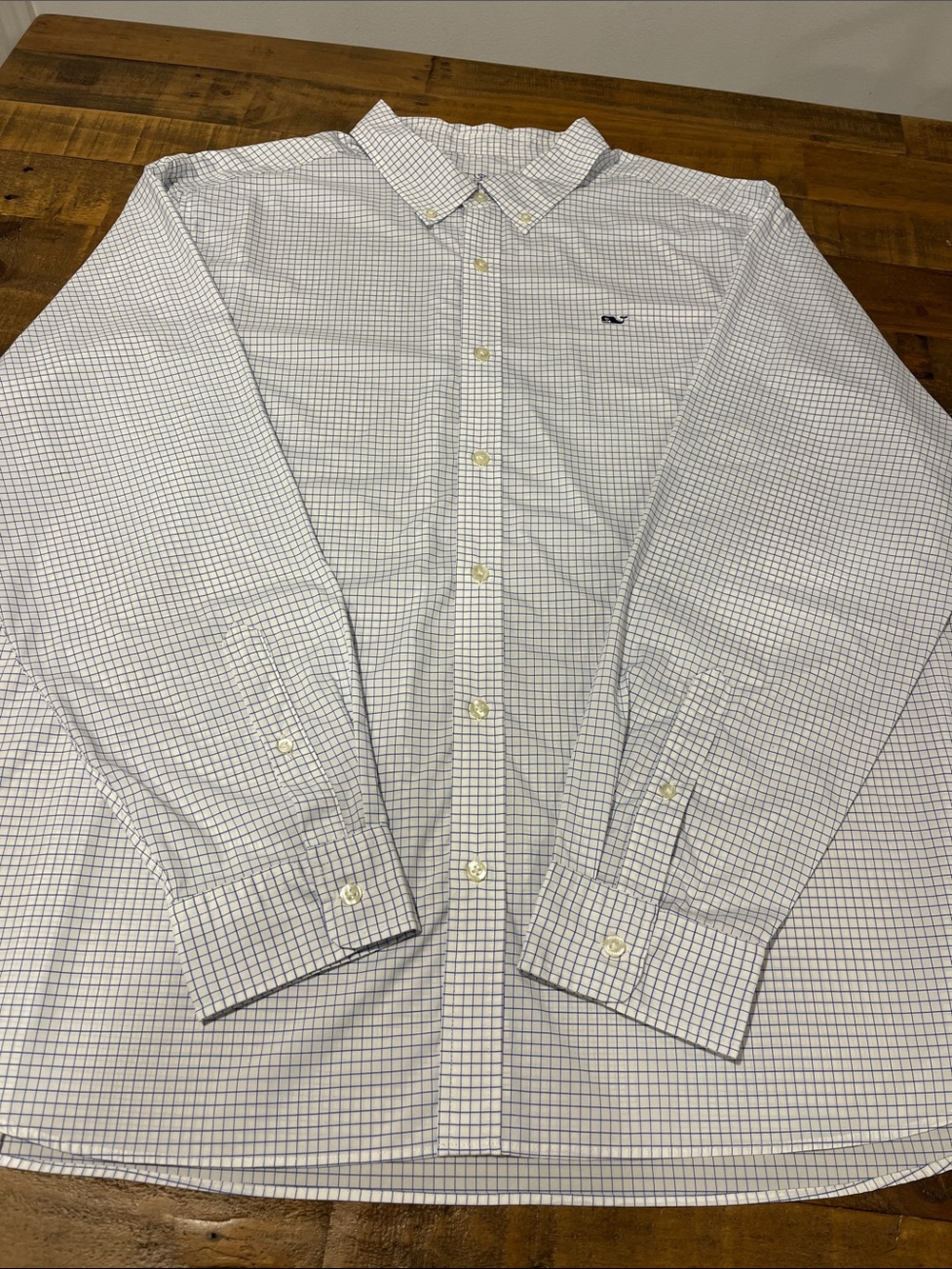Vineyard Vines Performance White and Blue Check Button-Down Shirt ~ XXL